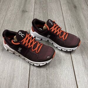 On Running Athletic Shoes - plum and orange